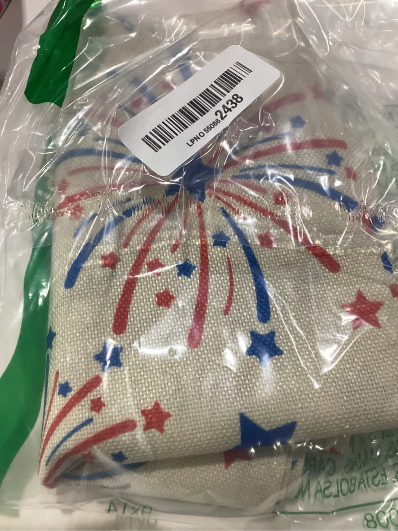 Condition photo showing As Is for artoid mode stars fireworks patriotic 4th of july placemats set of 4, 12x18 inch memorial day table mats for party kitchen dining decoration 12" x 18", rectangular 4 pcs beige
