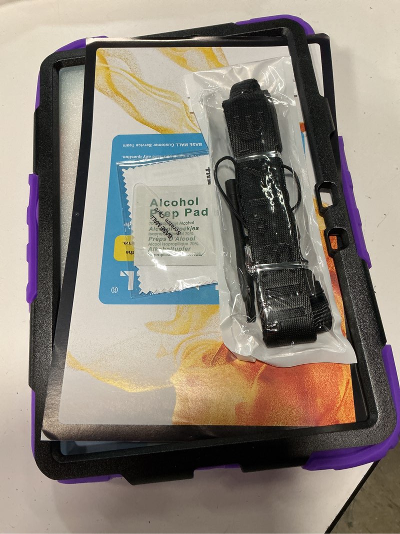 Condition photo showing As Is for case for samsung galaxy tab s8/s7 11-inch 5g tablet case 2022/2020, [with 9h tempered glass screen protector], rotating kickstand, hand & shoulder strap, s pen holder (purple) purple & black 11 inch - tab s8/ s7