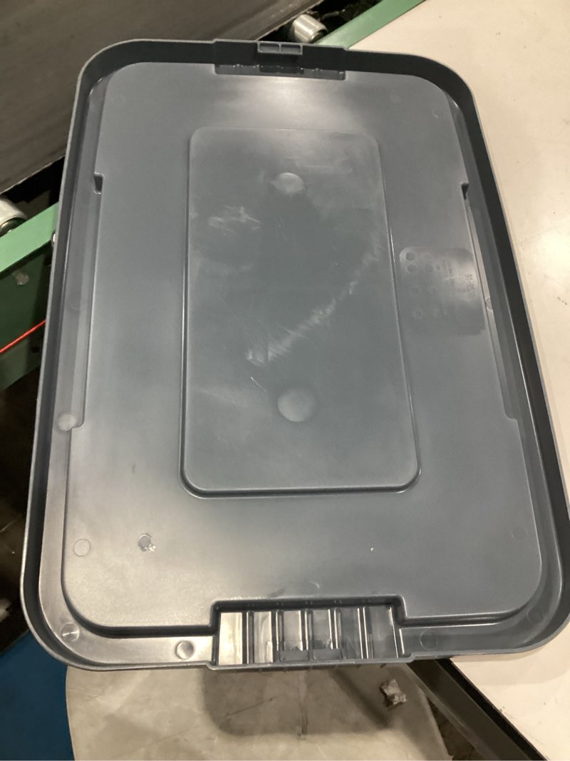 Condition photo showing As Is for rubbermaid® fg9s3000 brute 14 gallon gray nsf tote with lid