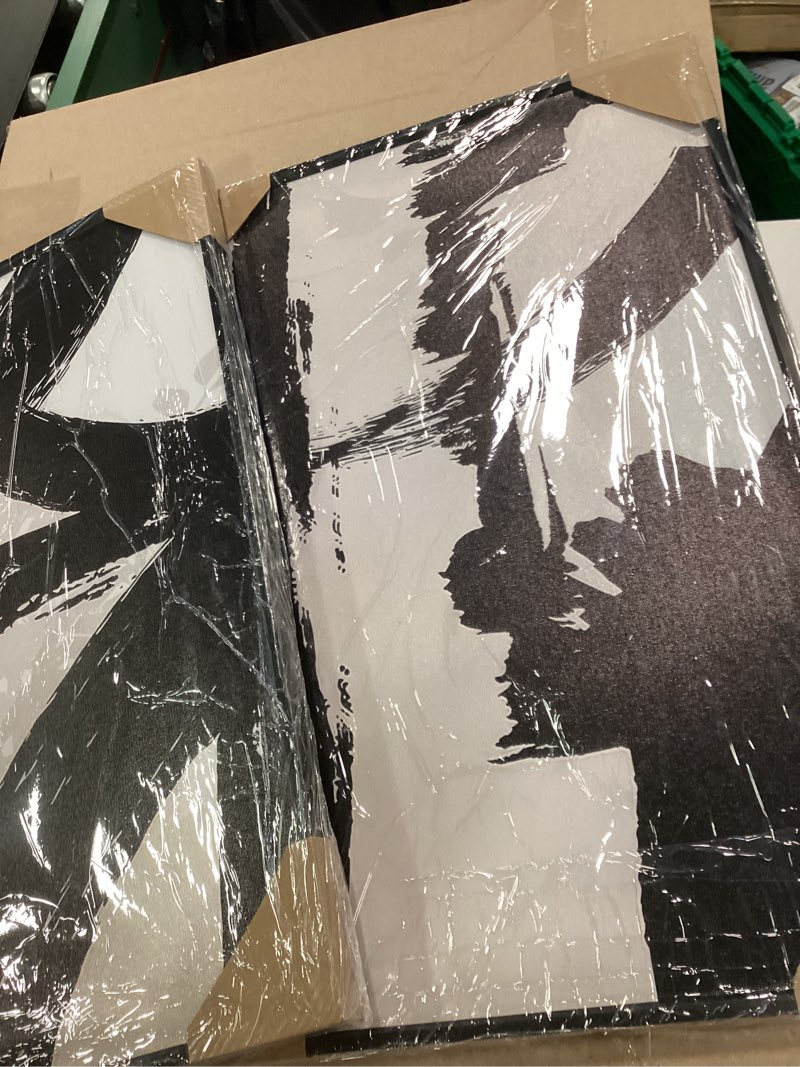 Condition photo showing Good Condition for Set of 2 Framed Black and White Brush Stroke Canvas Wall Art Modern Abstract Minimalist Ink Line Pai
