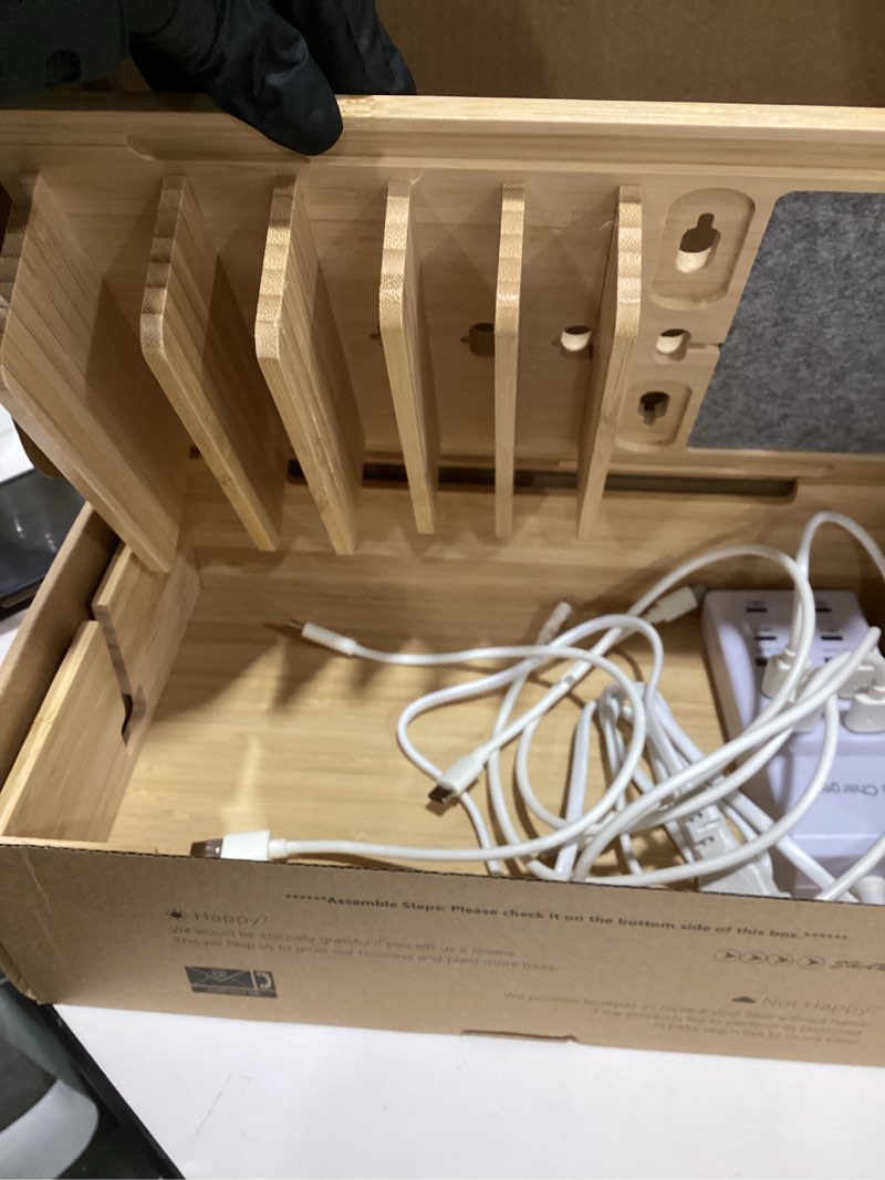 Condition photo showing Good Condition for Pezin & Hulin Bamboo Charging Station for Multiple Devices, Large Charger Dock for Cell Phone, Tablets (Natural, Dock+Charger+Cables)