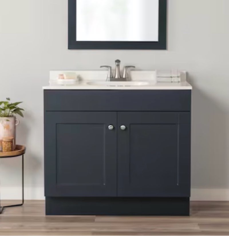 project source dover 36-in navy blue single sink bathroom vanity with white cultured top