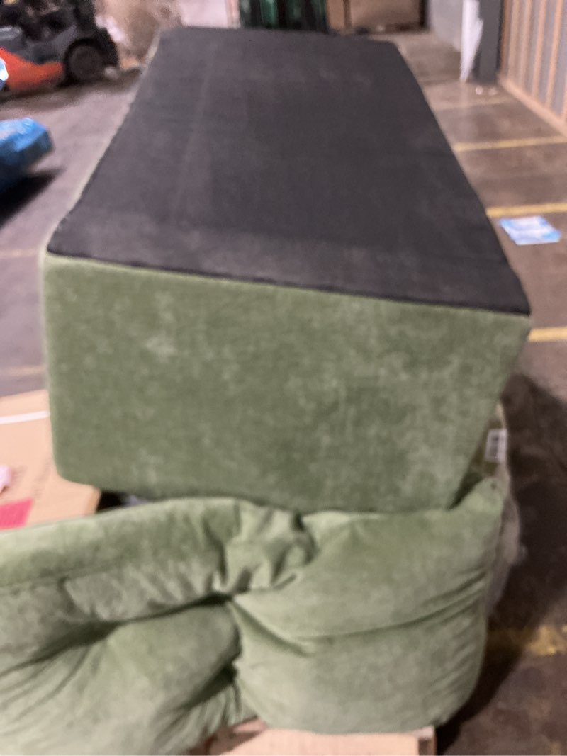 Condition photo showing As Is for MAXYOYO Loveseat Sofa for Living Room, Small Sofa Couch Tufted Boneless Couch, Comfy Bean Bag Chair for Small Space Bedroom Apartment, No Assembly Needed, Green Loveseat Green