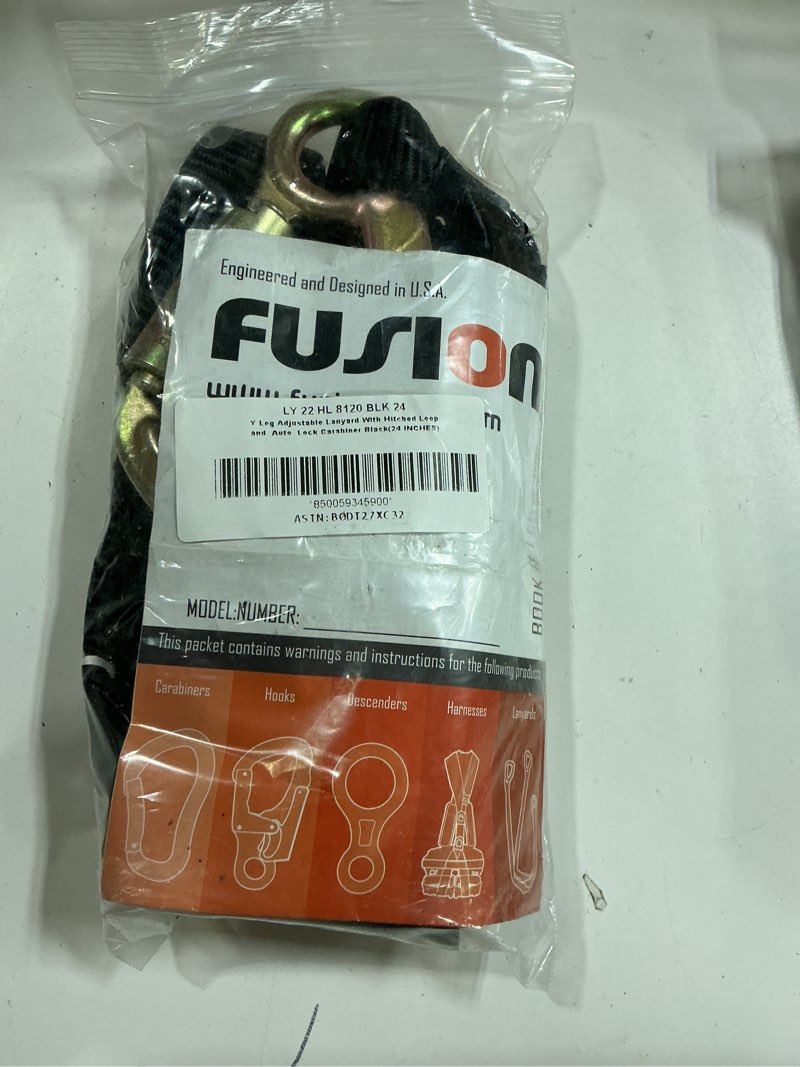 Condition photo showing New/Like New for Y-Leg Adjustable Lanyard With Hitched Loop and Auto Lock Carabiner - Black(24 INCHES)