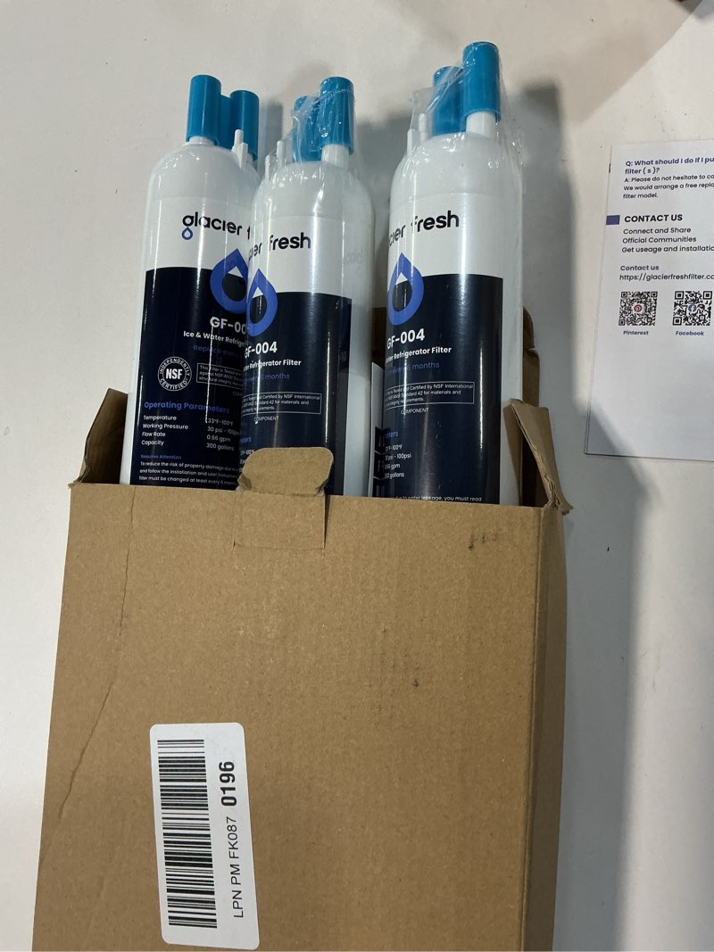 Condition photo showing New/Like New for GLACIER FRESH EDR3RXD1 Compatible with 4396841 Refrigerator Water Filter, KAD3RXD1, WHR3RXD1, 4396841, 4396710, Filter 3, 46-9083,46-9030, 9030, 9083 Refrigerator Water Filter, 3 Pack 3 Count (Pack of 1)