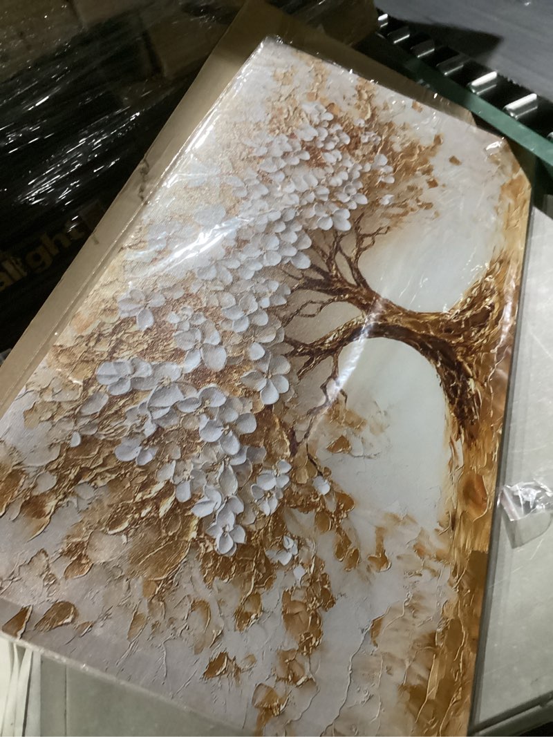 Condition photo showing Good Condition for SERIMINO Blossom Tree of Life Wall Art, White Gold Tree Large Wall Decor, Natural Landscape Abstract Art Paintings, Modern Home Wall Pictures for Living Room Bedroom Office Canvas Prints 20"X40" 40"L x 20"W Wealth Tree