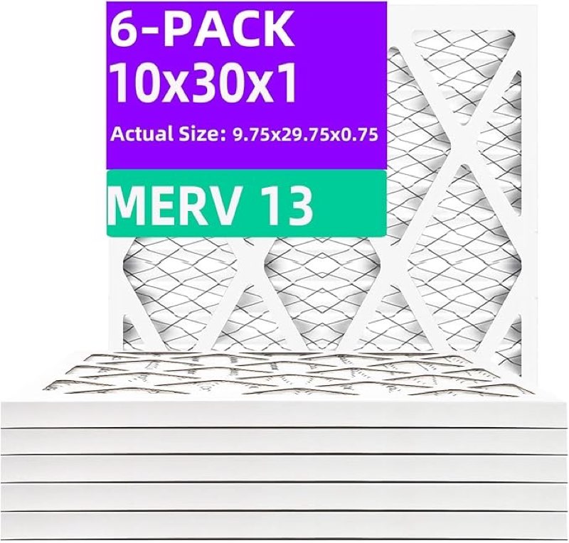 Qingzhug 10x30x1 MERV 13 (6-Pack) Air Filter (Actual Size: 9.75x29.75x0.75") MPR 1900 & FPR 10, Furn