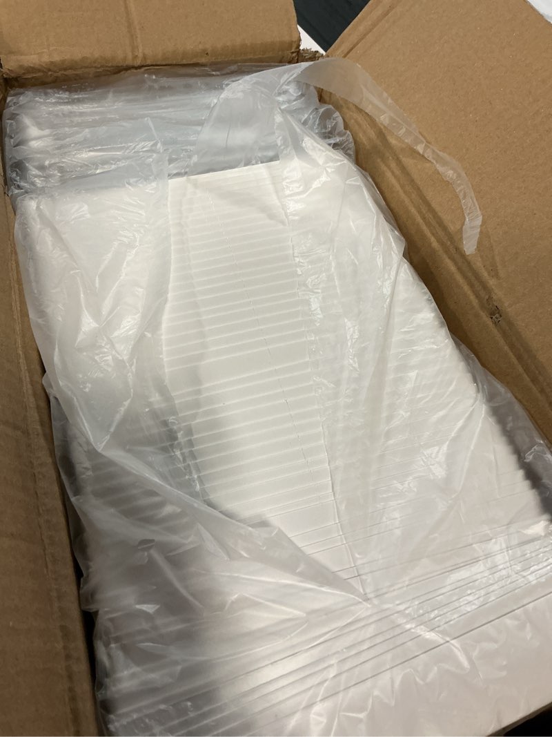 Condition photo showing As Is for ocmoiy 7x5 inch charcuterie boxes with clear lids, 50 pack paper bakery boxes with window, disposable take out food containers for sandwiches, strawberries, cookies, cupcakes (white)