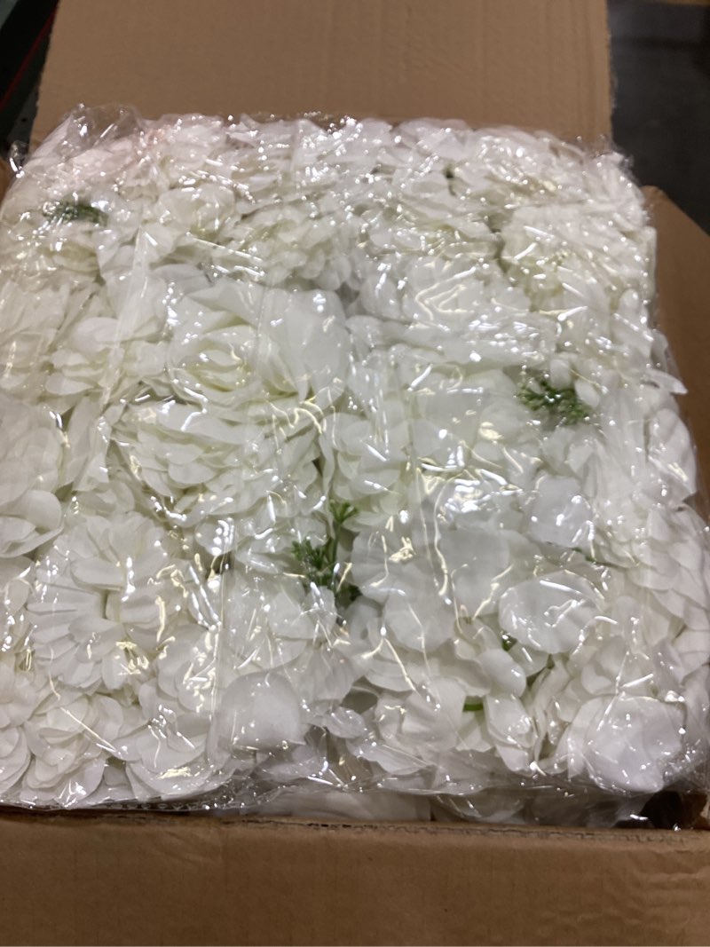 Condition photo showing New/Like New for White Flower Wall Backdrop Wedding: 12 Packs 15x15 Inches 3D Floral Rose Wall Panels - Party Event Background Bridal Shower Decorations White 12 Pcs