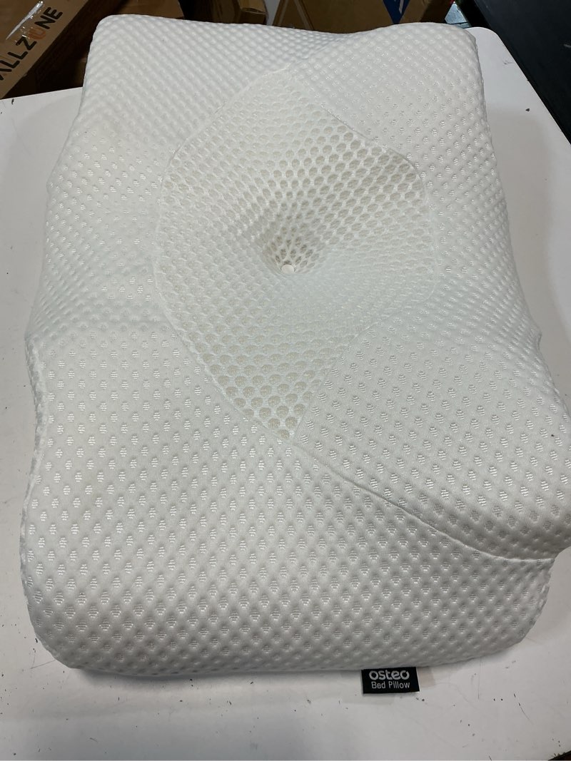 Condition photo showing Good Condition for osteo cervical pillow for neck pain relief, hollow design odorless memory foam pillows with cooling case, adjustable orthopedic bed pillow for sleeping, support for side back sleepers standard high(24.5*16.5*5.2/4.1 inches) white