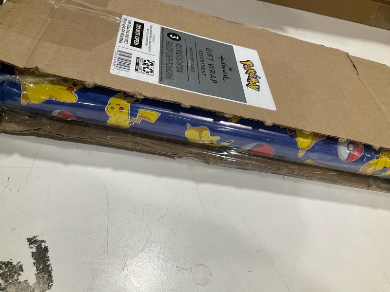 Condition photo showing Good Condition for hallmark pokémon wrapping paper rolls - pikachu, charmander, bulbasaur gift wrap paper (set of 3 rolls: 60 sq. ft. ttl.) for birthday, kids parties, gamers, christmas presents