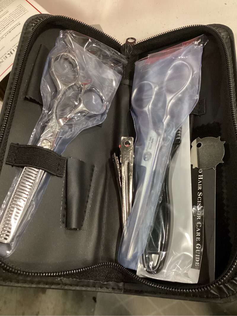 Condition photo showing Good Condition for hair cutting scissors kit – 10pcs professional hair shears set - 6.0 inch haircut scissors - hairdressing shears thinning scissors for salon & home use silver-6.0 inch
