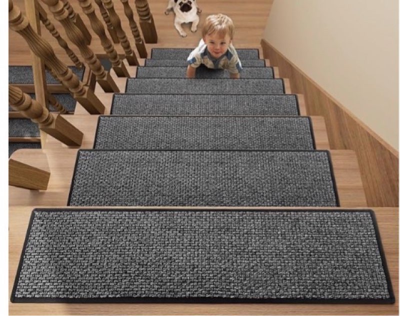 stair treads carpet 15 pcs for wooden steps with non slip rubber backing, 100% polyester soft stairs resistant indoor skid runner safety rugs for kids elders and pets 30" * 8" (dark gray)