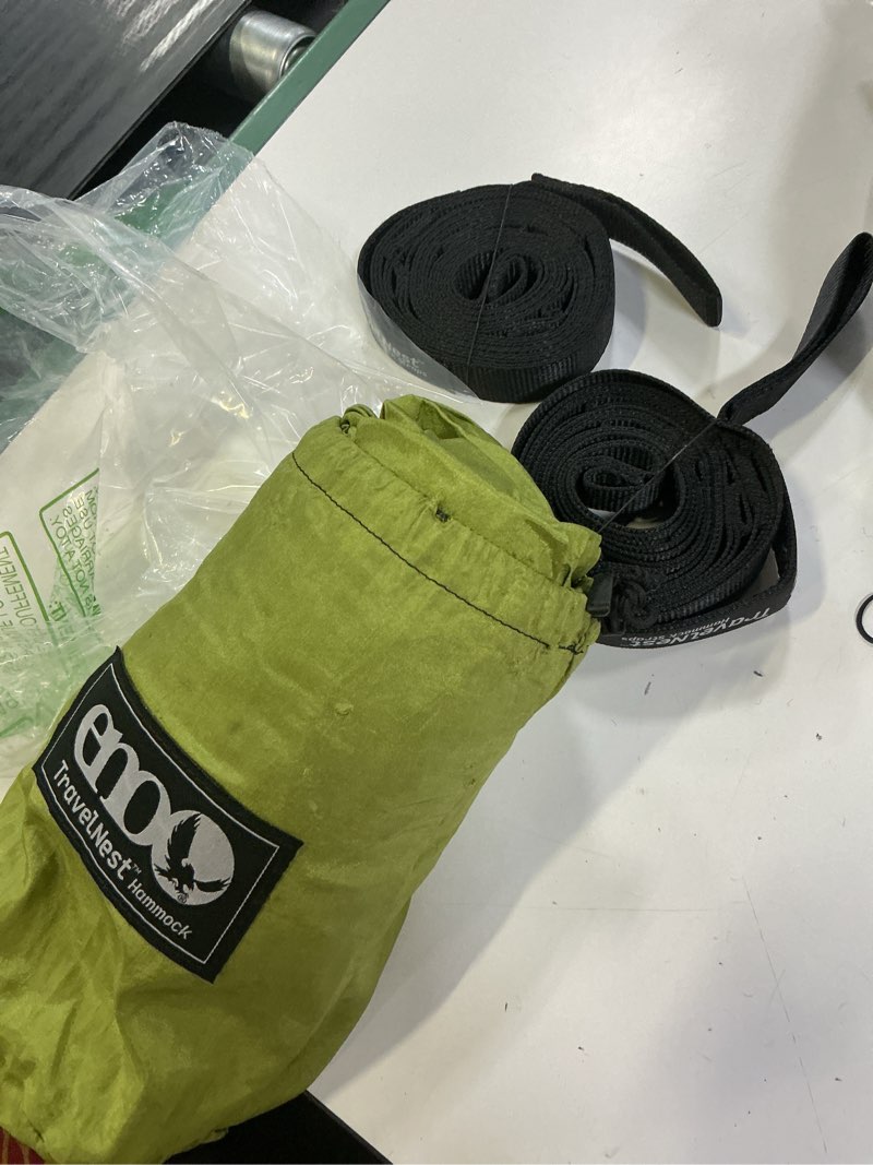 Condition photo showing As Is for eno travelnest hammock & straps combo - portable hiking and camping hammock with straps included - travel hammock for camping, hiking, backpacking, a festival, or the beach - moss