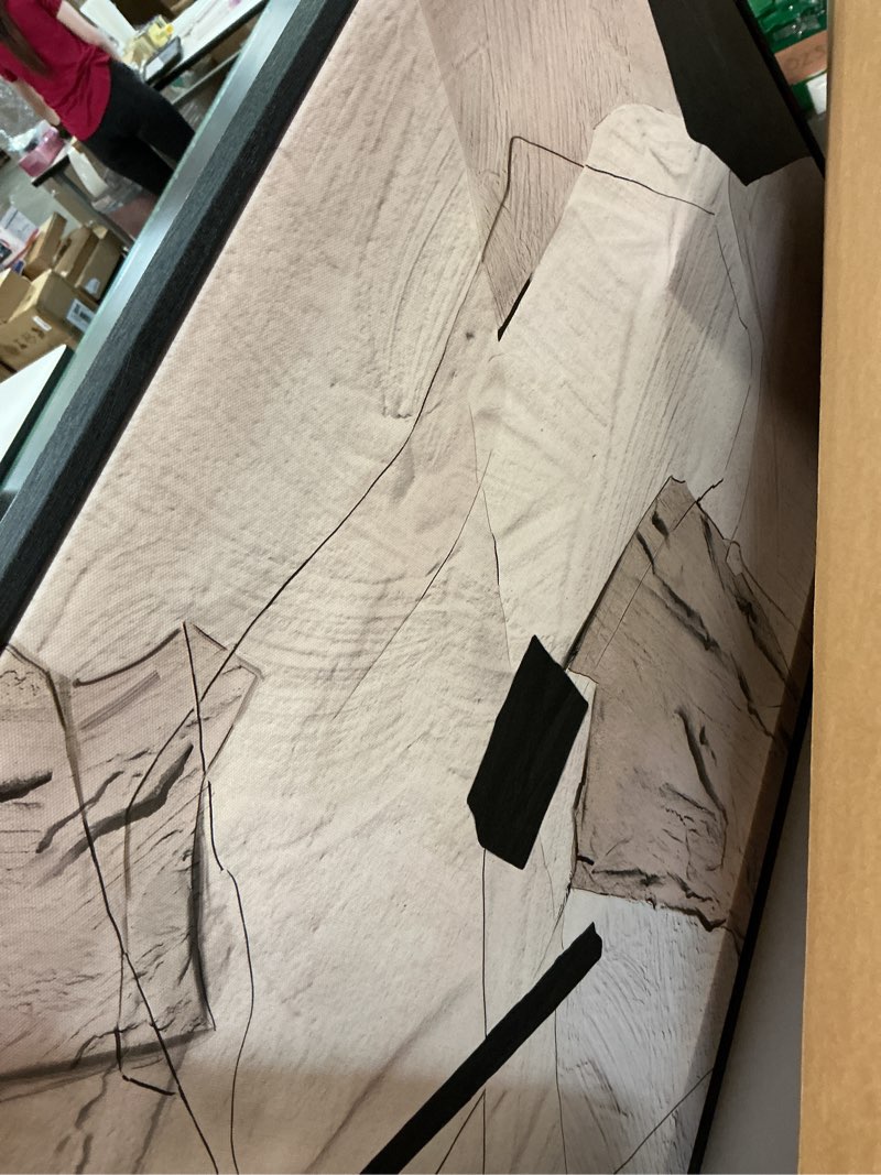 Condition photo showing Good Condition for large framed neutral abstract wall art, 3 piece modern canvas prints paintings artwork for walls, minimalist black beige pictures for living room hallway dining room bedroom wall decor -total 30x60 in 20" w x 30" h x 3pcs neutral