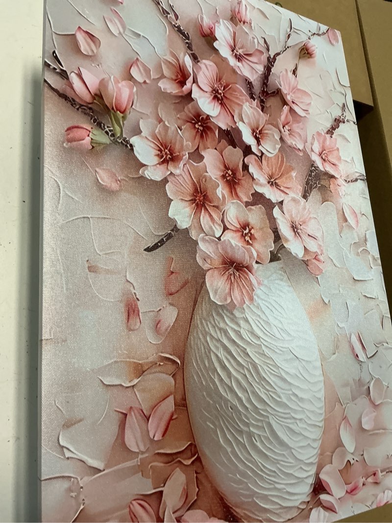 Condition photo showing Good Condition for pink floral canvas wall art sakura flowers botanical painting decor pictures cherry blossoms posters prints for living room classroom bedroom office corridor bathroom decoration canvas 24"l x 16"w