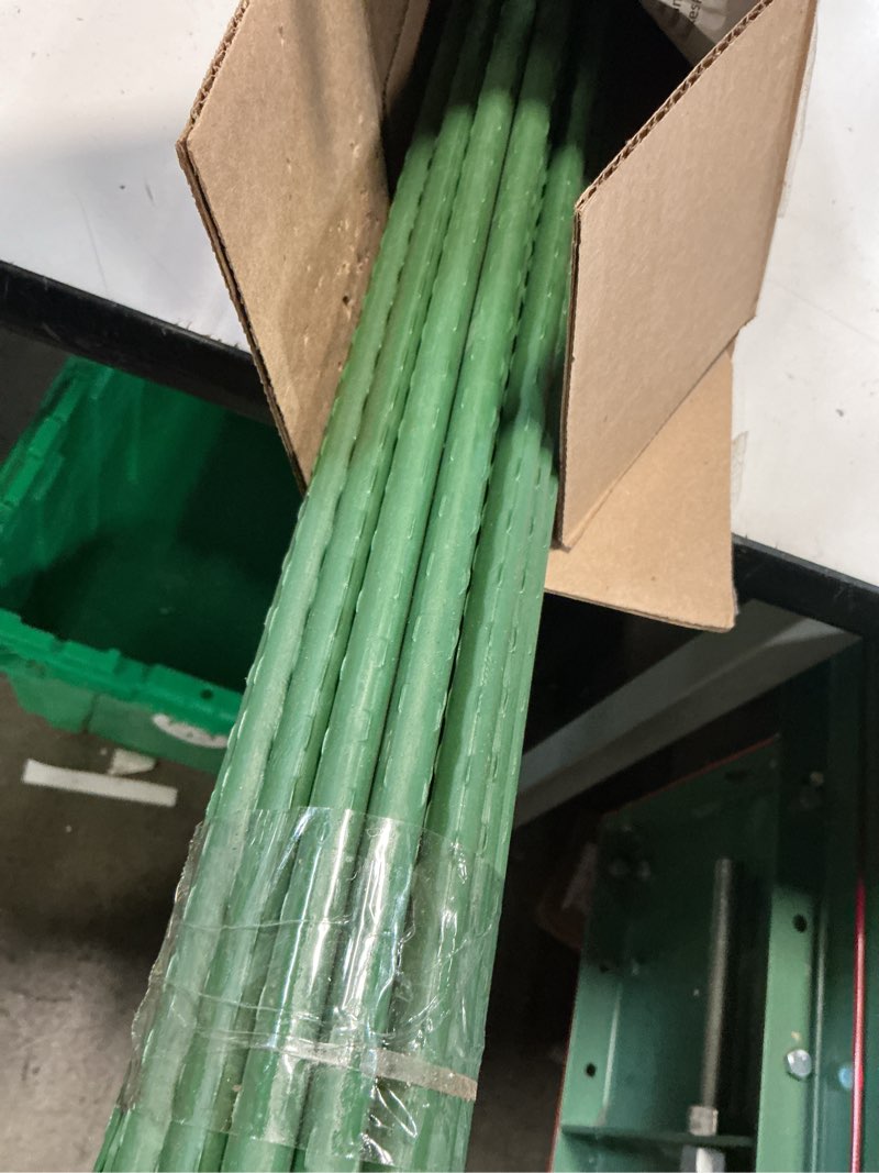 Condition photo showing As Is for garden plant stakes 48 inch 4ft steel plant stick support, 25 pack tomato stakes for growing climbing plants, potted plants, tomatoes, trees, cucumber, beans, fences poles