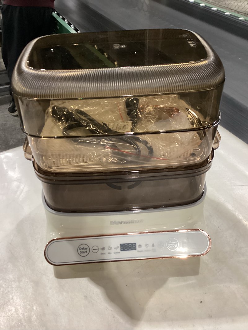 Condition photo showing New/Like New for Electric Food Steamer for Cooking, 15QT Vegetable Steamer with 3-Tier Stainless Steel Trays, 1200W Electric Steamer for Fast Simultaneous Cooking, 24H Delay Start, Auto Shut-Off, BPA-Free