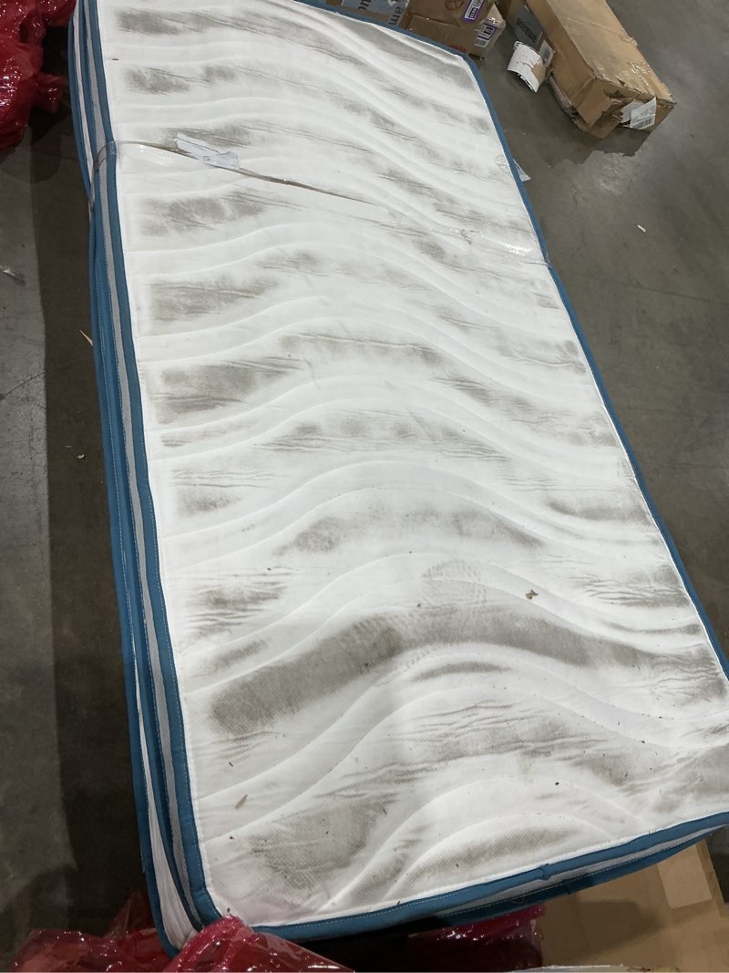 Condition photo showing As Is for zinus 8 inch spring sensation hybrid mattress [new version], medium firm feel, fiberglass free, youth and guest bedroom, mattress in a box, twin white twin 8" youth comfort hybrid