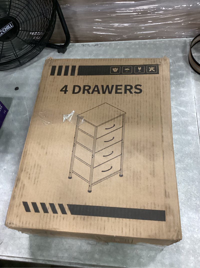 Condition photo showing New/Like New for odk dresser for bedroom with 4 storage drawers, small dresser chest of fabric drawers with sturdy steel frame for small space, wood top, black