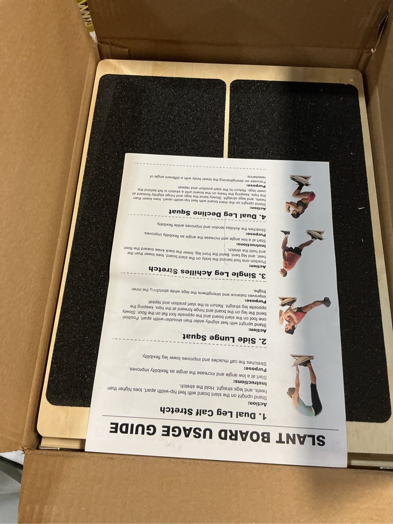 Condition photo showing Good Condition for 2-in-1 professional wooden balance board & slant board, four adjustable incline board and calf stretcher, stretch board for knees ankle heel feet leg