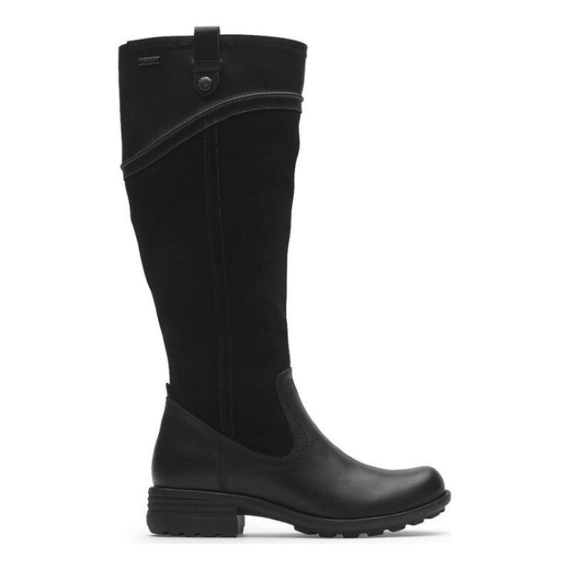 women's cobb hill brunswick tall waterproof - black leather/suede( size 6.5)