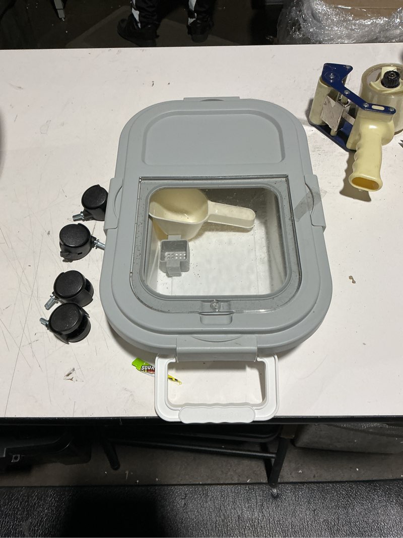 Condition photo showing Good Condition for 20lbs Dog Food Storage Container Cat Food Storage Container Collapsible Pet Food Storage Containers with Casters & Scoop Airtight Dog Food Container Keep Dry Food Fresh(Grey)