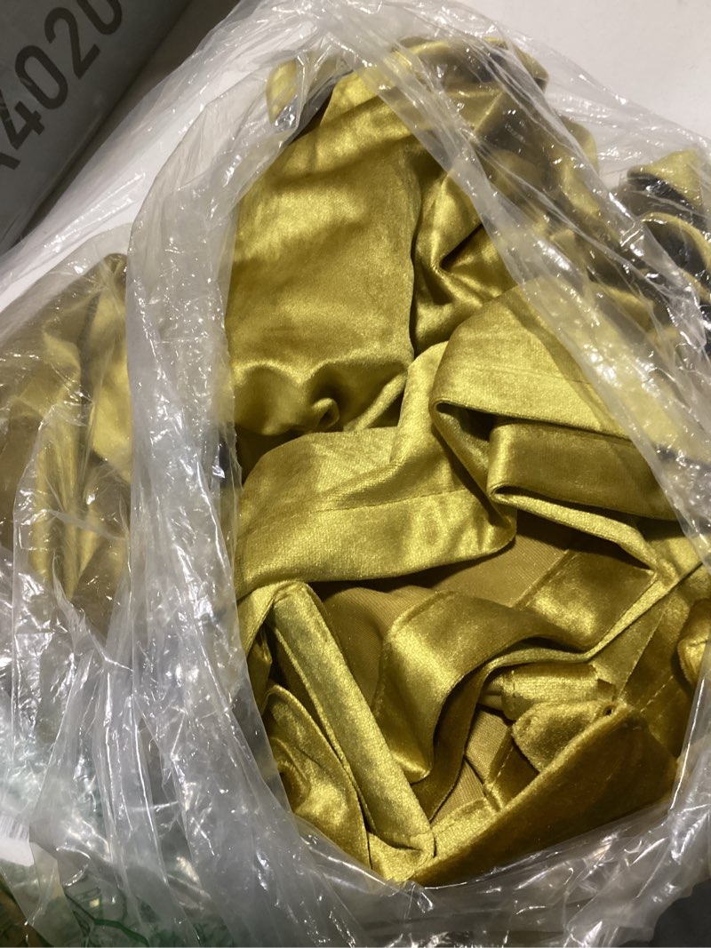 Condition photo showing Good Condition for homeideas 100% blackout faux silk curtains,gold noise reduction thermal insulated room darkening window decor, luxury vintage drapes for bedroom living room dining nursery, 52 x 84 inch, 2 panels 52"w x 84"l (pack of 2) gold