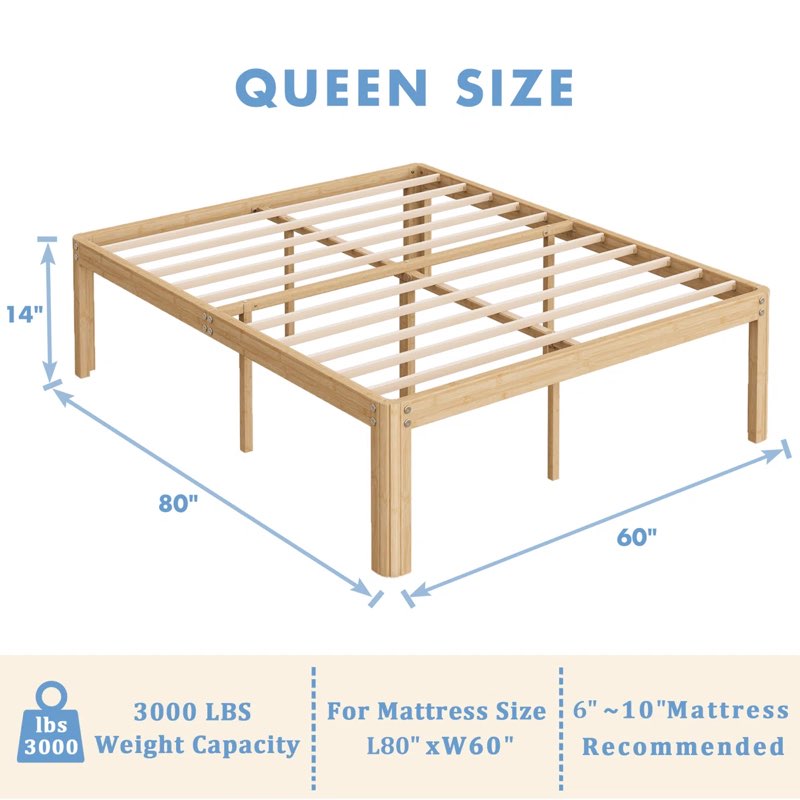 Heavy Duty Metal Bed Frame, Printed Steel Platform Bed, Rounded Edge Legs, Anti-sway, Noise Free