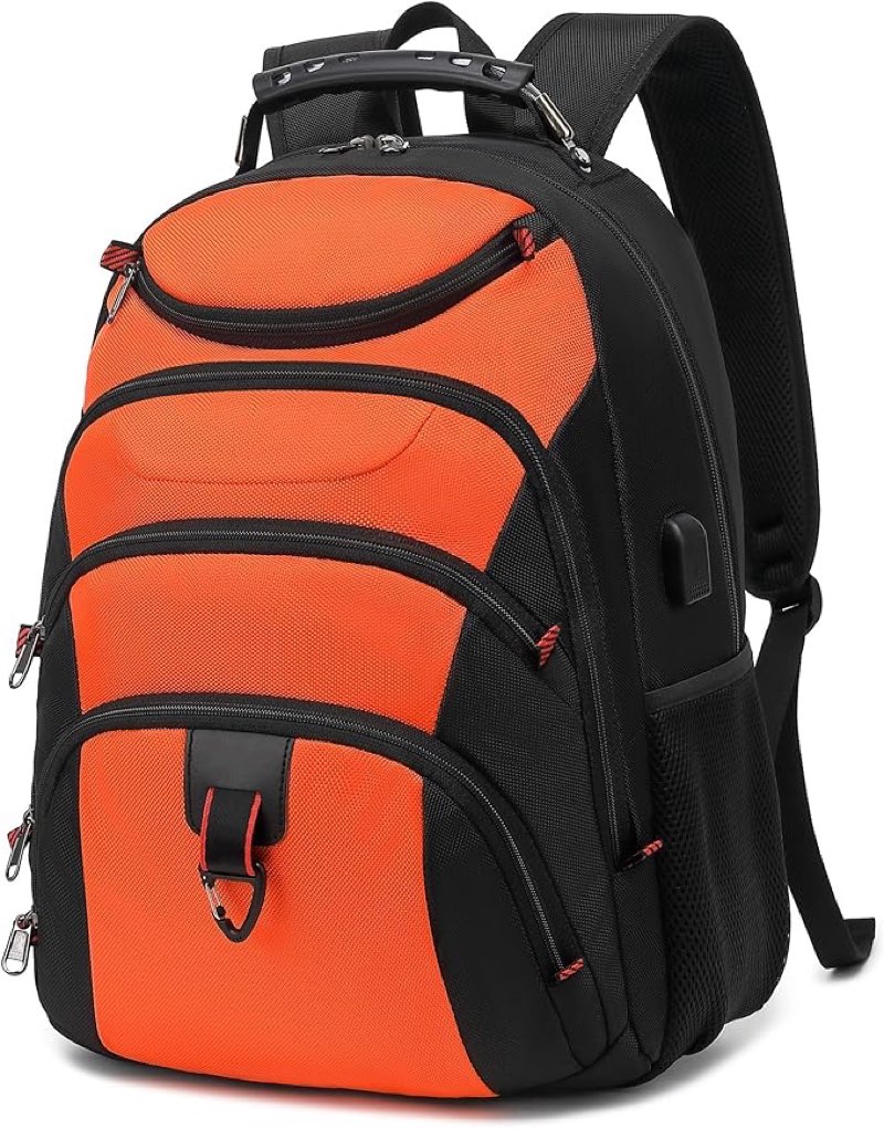  Click to see full view Boavan Laptop Backpack for men, 15.6 inch Laptop Bag with USB Port, Waterproof Travel Work Backpack Purse, Anti-Theft Teacher Nurse Doctor Casual Bookbags Office Business backpack?Orange Black