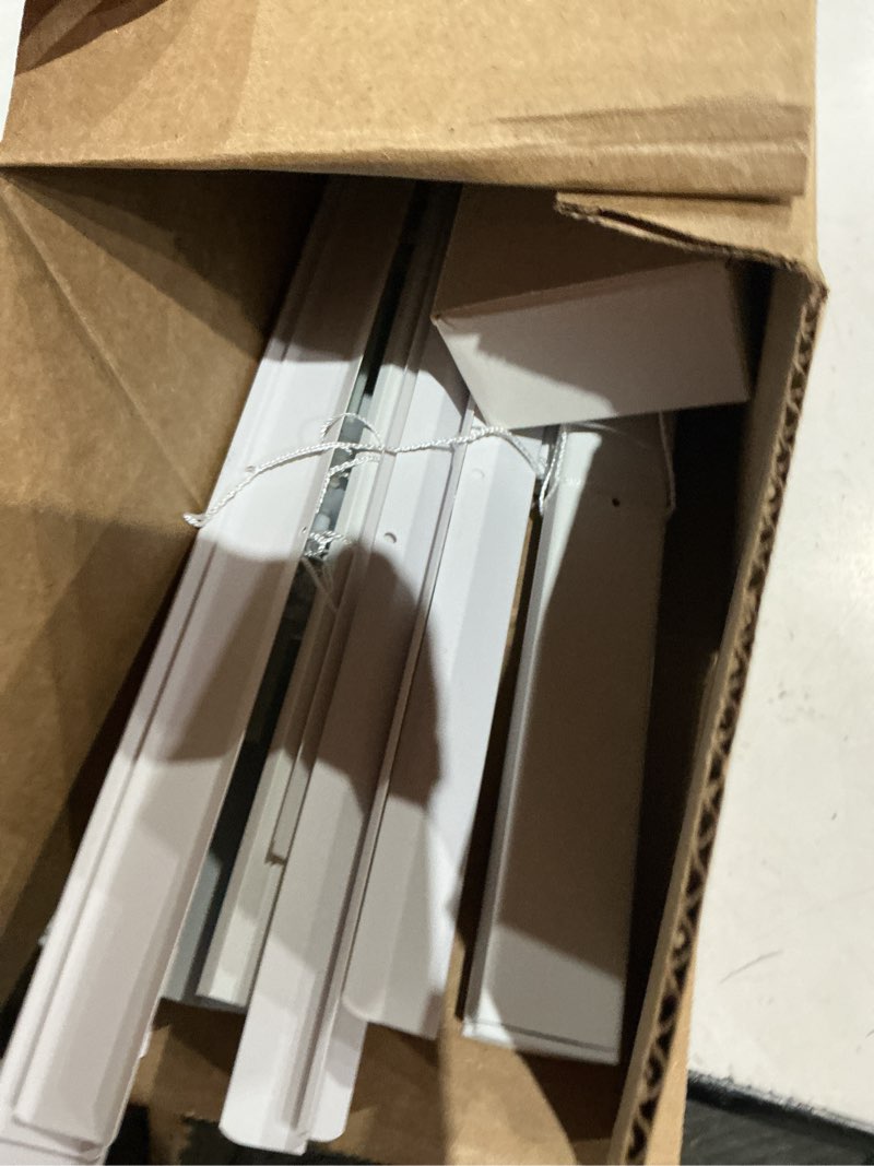 Condition photo showing As Is for cordless vinyl mini l blinds 24" w x 36" h, 1" slat white horizontal windows l blind for door, shades, camper, light filtering, interiors, arrive 1/2 inch narrower indoor 24"w x 36"h