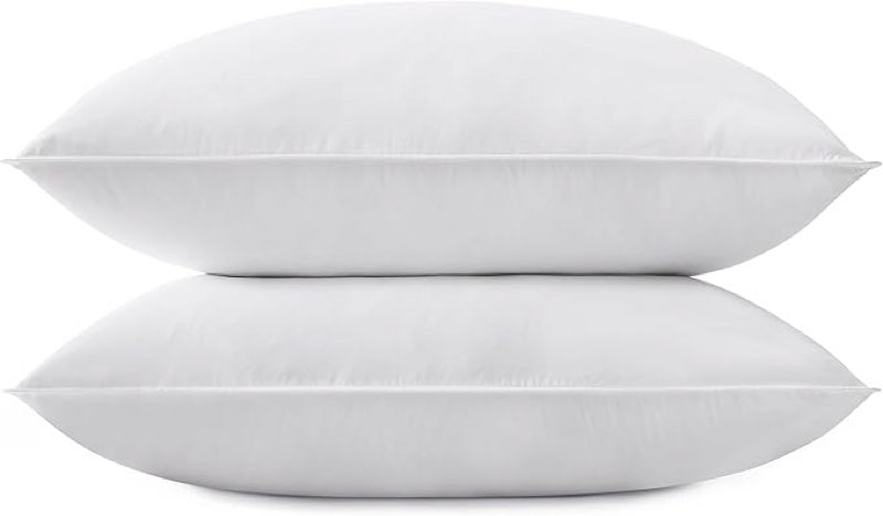 snug&cozy grey goose feather down pillow for sleeping(2 pack)- standard/queen size(20in×36in), goose feather&down filling, 100% down proof, machine wash, white
