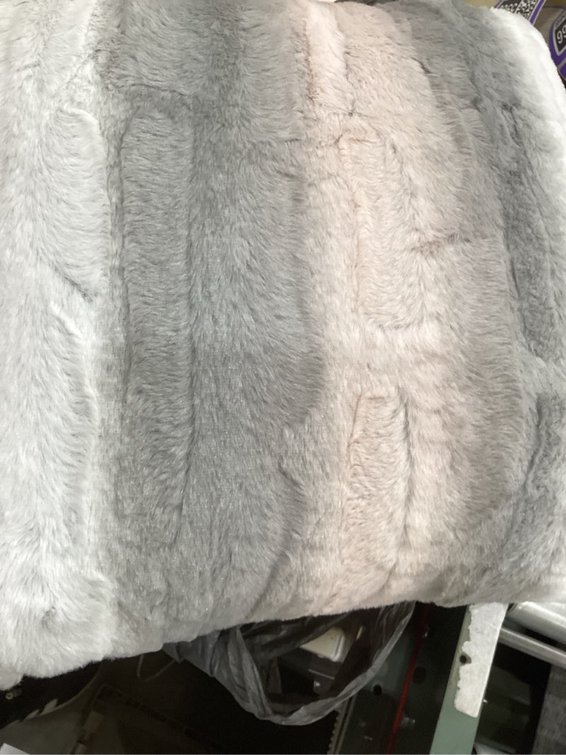 Condition photo showing As Is for madison park zuri faux fur ombre stripe ultra soft luxury decorative throw pillows, for couch bed with insert, 20x20, blush/grey blush/grey 1 count (pack of 1) 20x20 inch