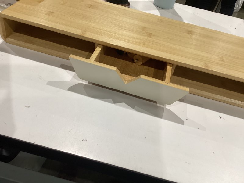 Condition photo showing As Is for homerays monitor stand with drawer, exquisite computer monitor stand for desk, ergonomic wood monitor stand riser for computer,laptop,printer,tv,bamboo,white upgraded white