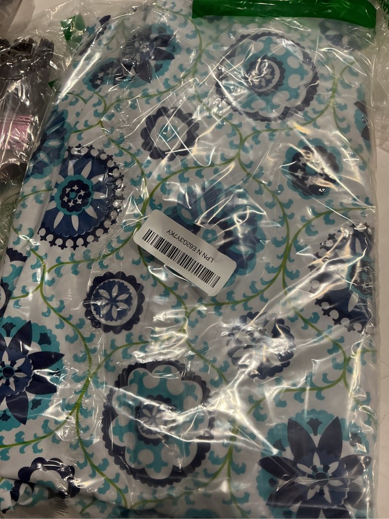 Condition photo showing Good Condition for misaya rectangle vinyl tablecloth, fitted table cover, 100% waterproof, elastic edge, flannel backing, table cloth fit 8 foot folding tables for picnic, outdoor (navy mandala, 30x96 inch) navy 96" x 30" (rectangular)