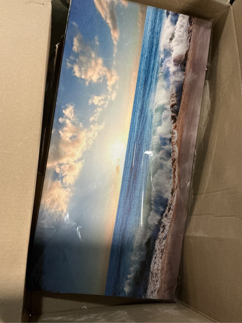 Condition photo showing Good Condition for ocean wave canvas wall art beach sunset pictures coastal nature artwork blue sea painting prints for living room bedroom home office decoration 20" x 40" summer beach wrapped canvas 40"l x 20"w