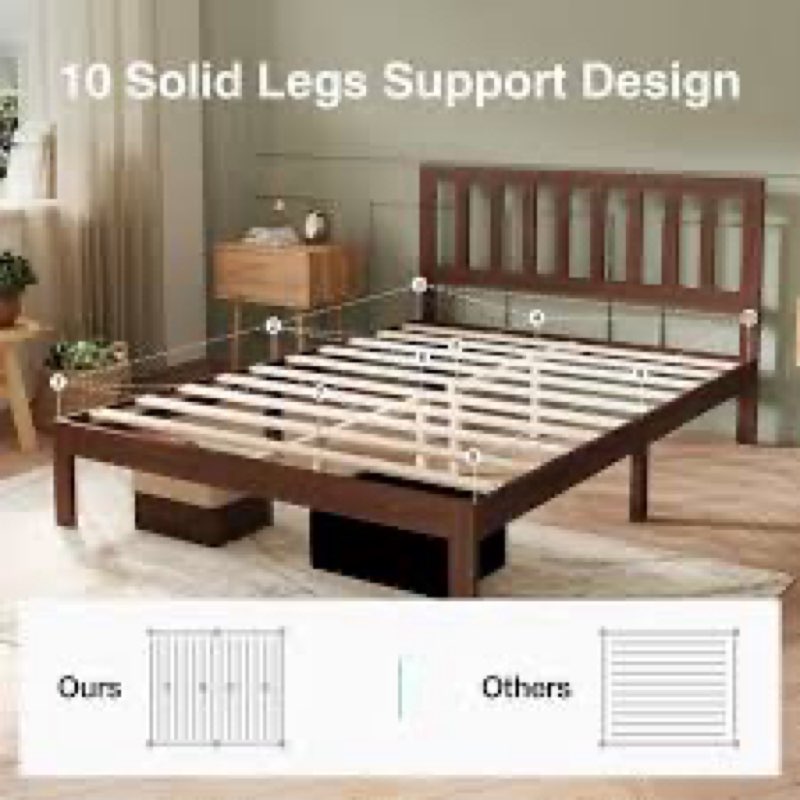 Novilla 12 Inch Wooden King Size Bed Frame, Classic Solid Wood Platform Bed Frame King Size, Sturdy 