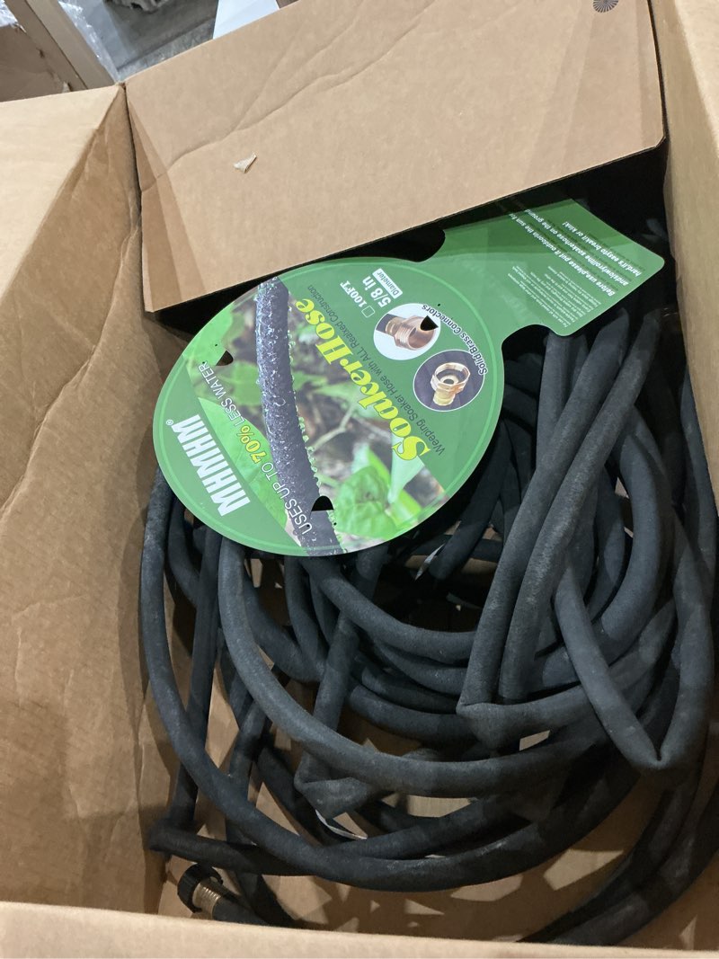 Condition photo showing As Is for 5/8" soaker hose for garden drip hose irrigation system with solid brass fitting for lawns flower beds & vegetable gardens (100ft)