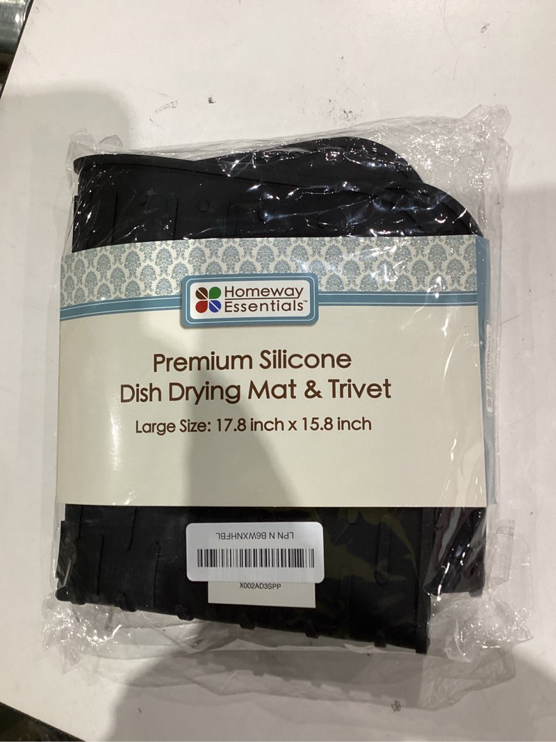 Condition photo showing New/Like New for Silicone Dish Drying Mat - 17 x 15, Large Counter Top Draining Sink Mat, Trivet (LARGE, BLACK) LARGE Black
