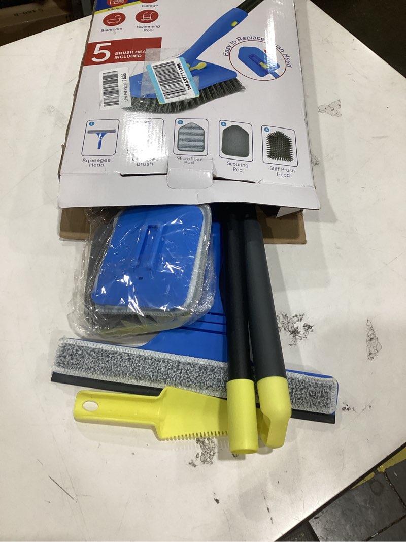 Condition photo showing Good Condition for tile tub scrubber brush with 5 different function cleaning heads and 51" extendable long handle non scratch shower scrubber for cleaning bathroom kitchen toilet wall bathtub sink 9