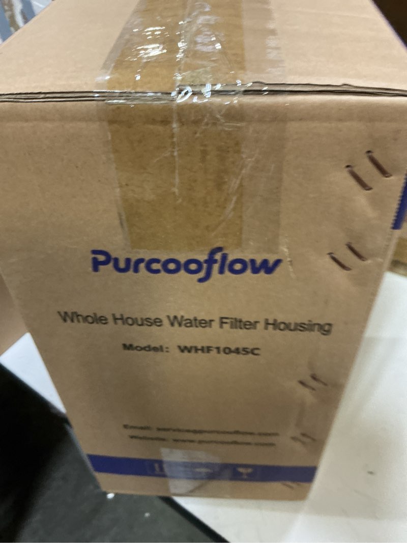 Condition photo showing New/Like New for 10" x 4.5" whole house water filter housing – 1" npt stainless steel ports, heavy duty clear filter sump – double o-ring leak-proof with pressure release valve – fits all 10x4.5 filters 1045clear