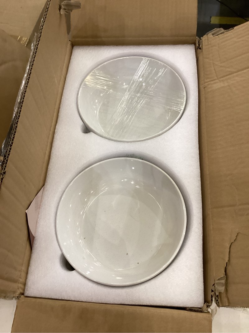 Condition photo showing New/Like New for Pasta Bowls Set of 8, 34oz Speckled Ceramic Bowls Set for Serving Salad, Pasta, Soup, Dinner, 8" Wide and Deep Bowls, Dishwasher & Microwave Safe, Matte Terracotta Base (Pure White) Pure White 8pcs
