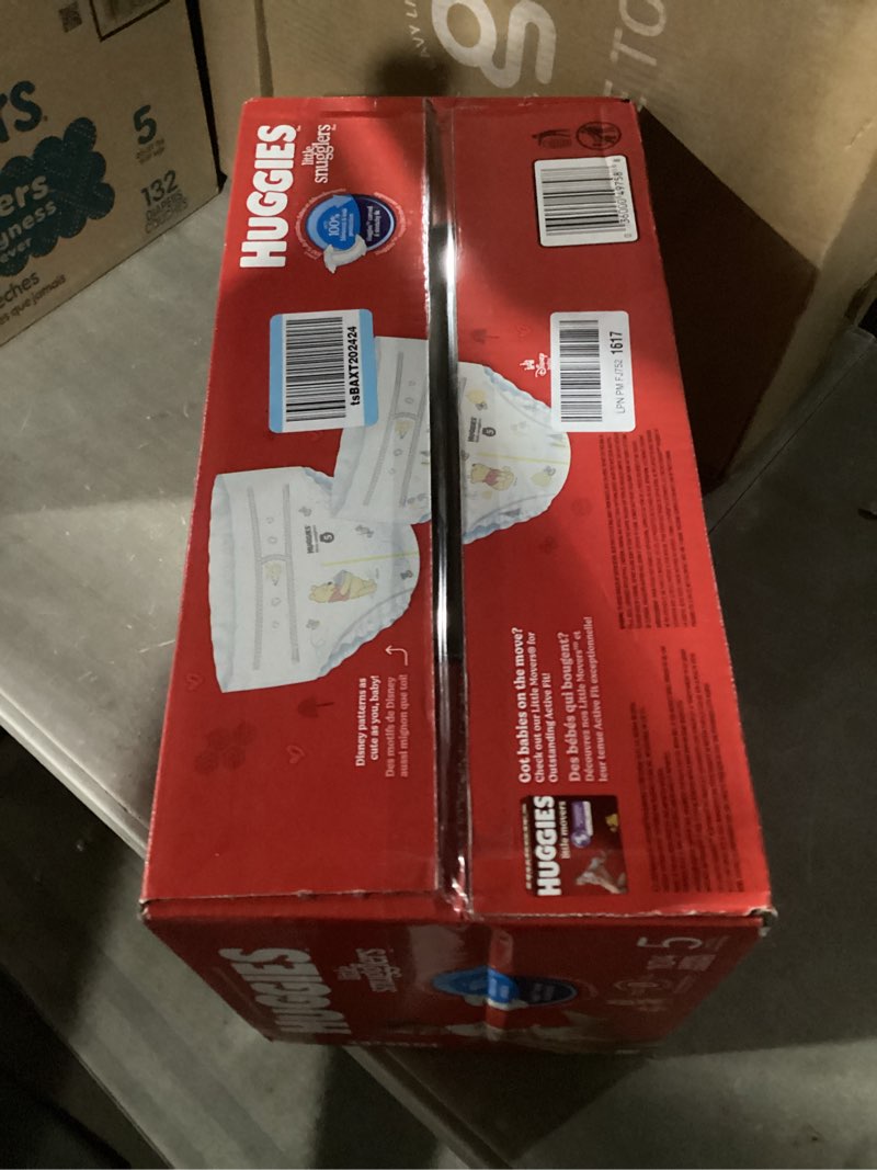 Condition photo showing New/Like New for huggies size 5 diapers, little snugglers baby diapers, size 5 (27+ lbs), 104 count, packaging may vary size 5 104