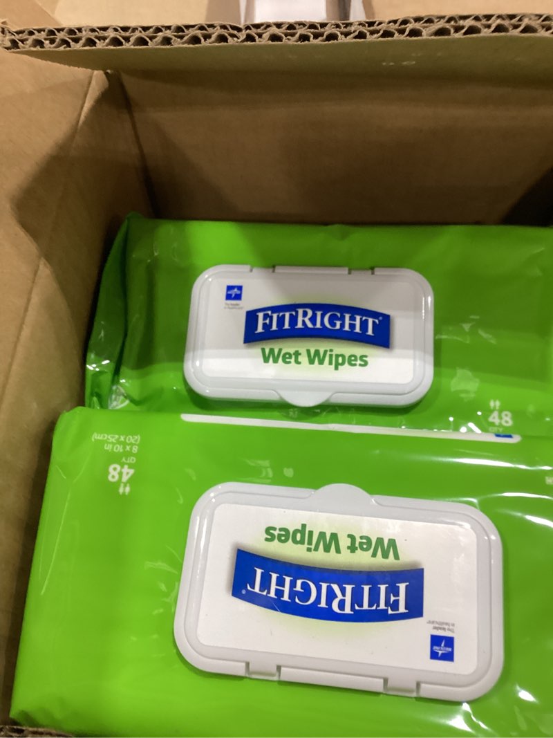 Condition photo showing item condition for Medline FitRight Aloe Personal Cleansing Cloth Wipes, Scented, 576 Count, 8 x 12 inch Adult Large Incontinence Wipes