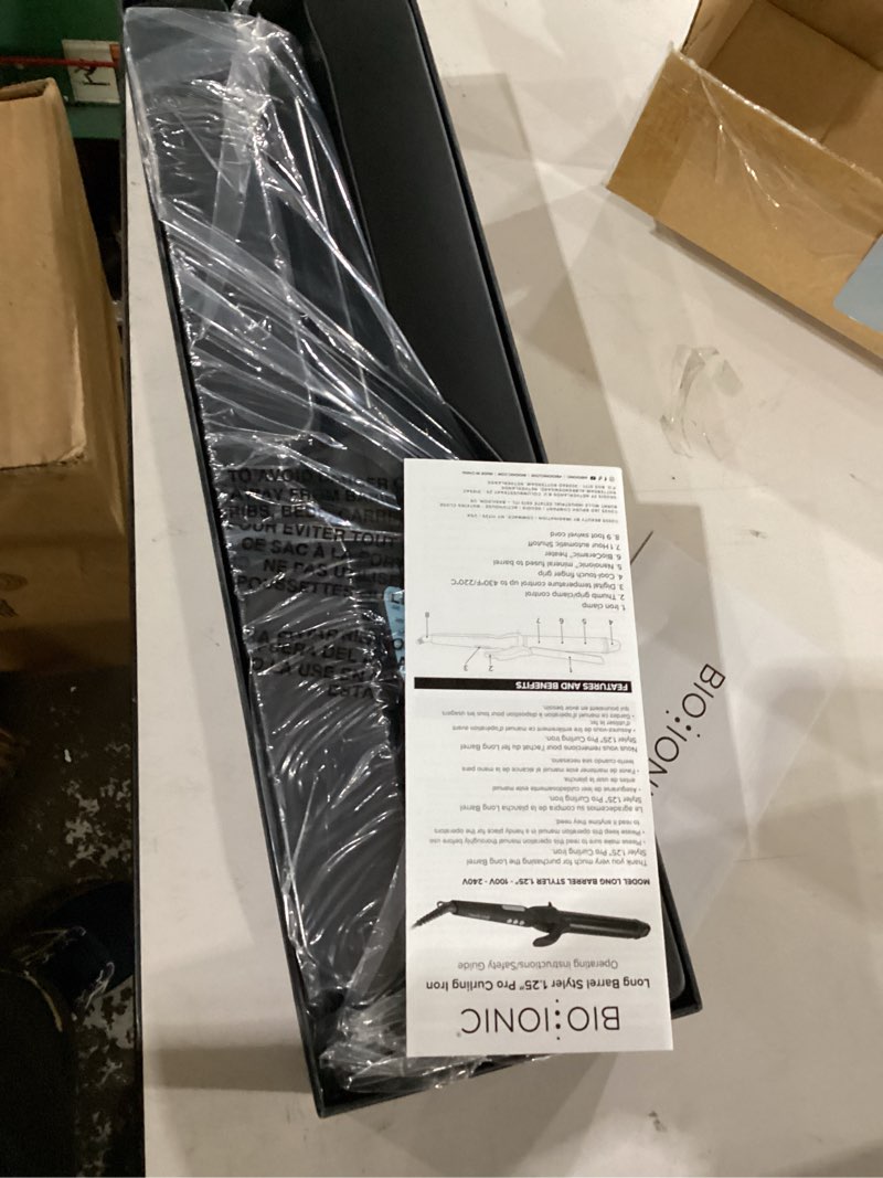 Condition photo showing New/Like New for bio ionic long barrel curling iron with moisture heat technology & nanoionic mx versatile curling wand - multiple barrel sizes for tight, classic, loose & soft curls 1.25 inch (loose curls) black