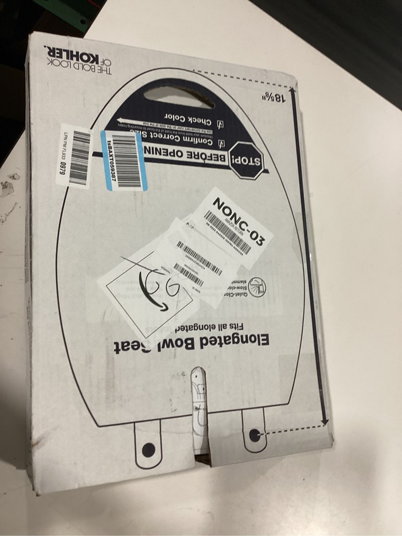 Condition photo showing New/Like New for kohler 4636-rl-0 cachet readylatch elongated toilet seat slow close, soft close toilet seat quiet lid, contoured grip-tight bumpers installation hardware, apartment essentials, white white elongated ready latch