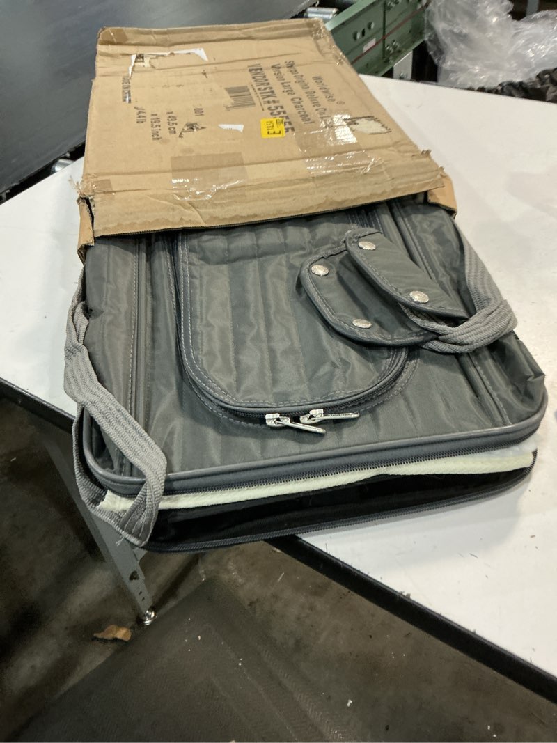 Condition photo showing Good Condition for sherpa pet carrier airline approved with spring wire frame - cat carrier and dog carriers for airline travel and vet visits, mesh ventilation, locking zippers - charcoal grey, large 19.0"l x 11.5"w x 11.8"h charcoal gray
