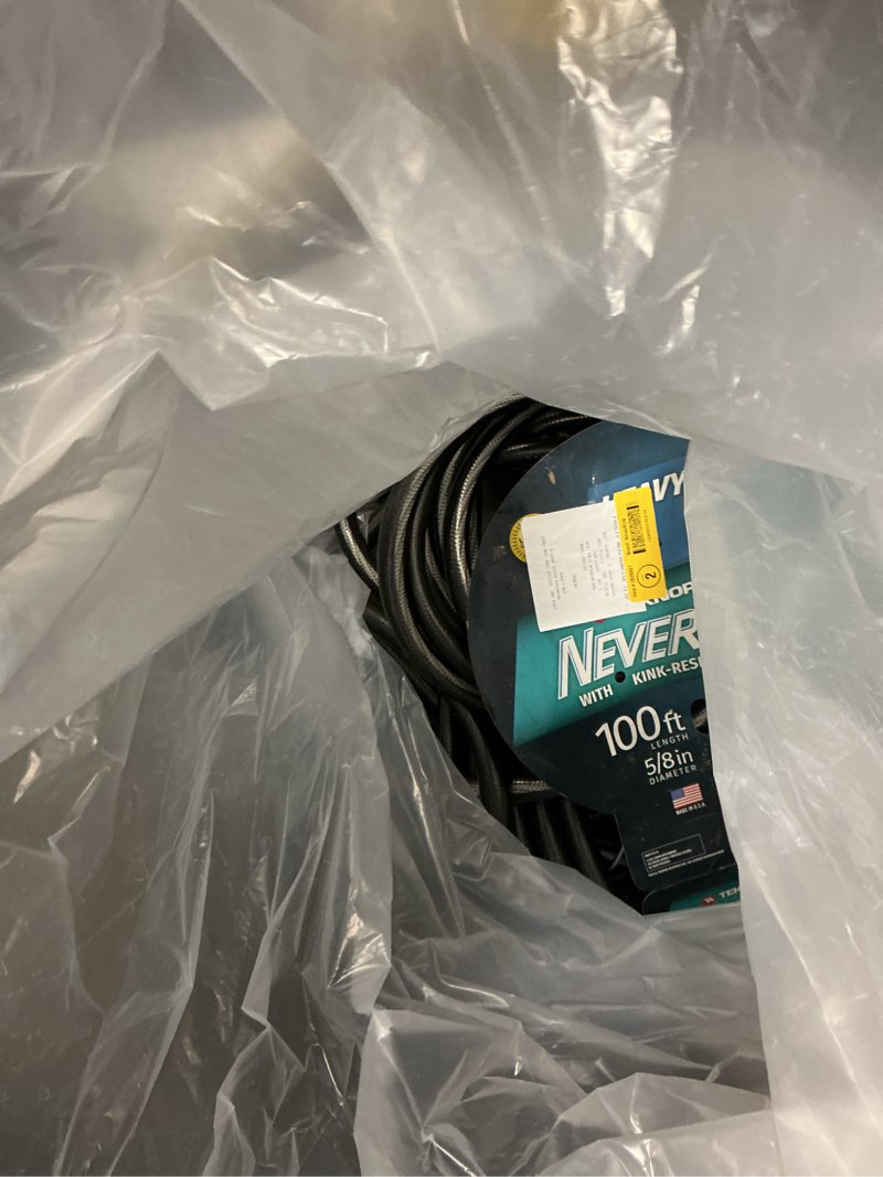 Condition photo showing As Is for neverkink teknor apex 5/8-in x 100-ft heavy-duty kink free vinyl gray coiled hose