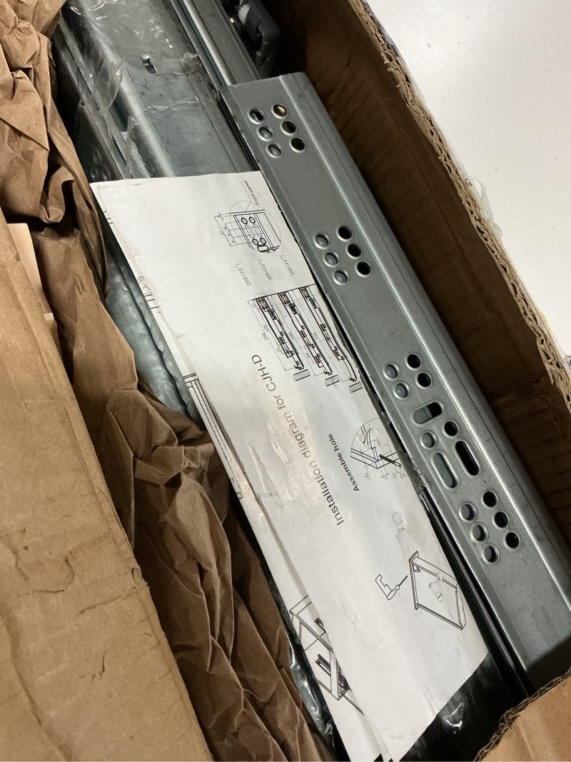 Condition photo showing Good Condition for undermount soft close drawer slides,6 pair 22 inch 100lb load capacity bottom mount concealed ball bearing full extension rails with adjustable locking devices 22 inch 6 pair