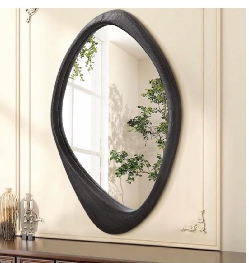 aazzkang large wall mirror with irregular wood framed 24"x16" decorative asymmetrical hanging mirrors for bathroom bedroom living room entryway 24"l x 16"w natural